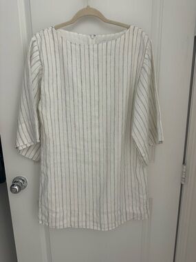 Banana Republic White Linen Mini dress or Tunic with Thin Gray Stripes
